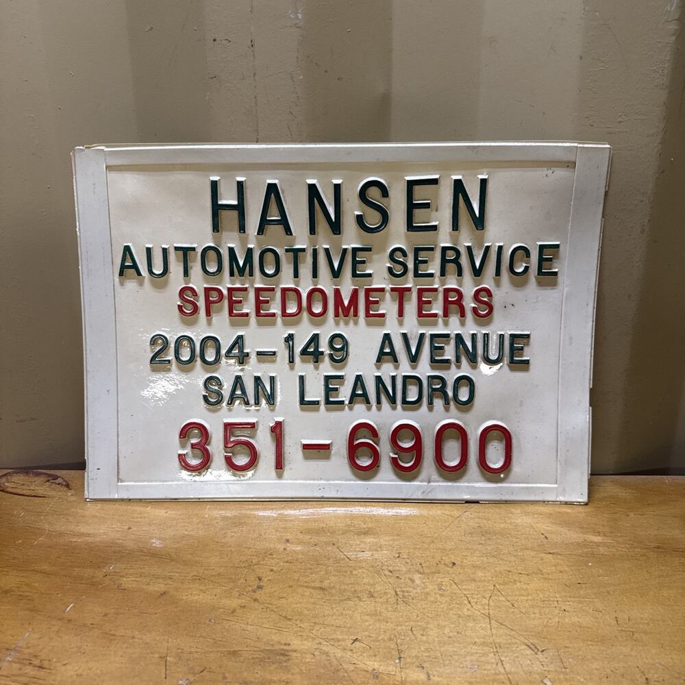 Hansen Automotive Service Speedometers Plastic Sign Garage Decor VTG 16.5x11.5